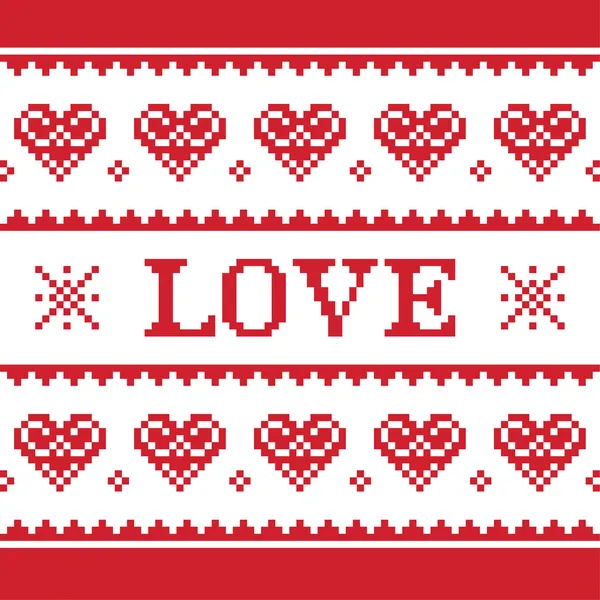 Saint-Valentin, motif tricoté amour, carte - style chandail scandynavien — Image vectorielle