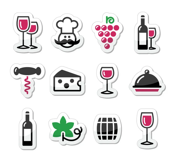Set de etiquetas de vino - vidrio, botella, restaurante, comida — Vector de stock