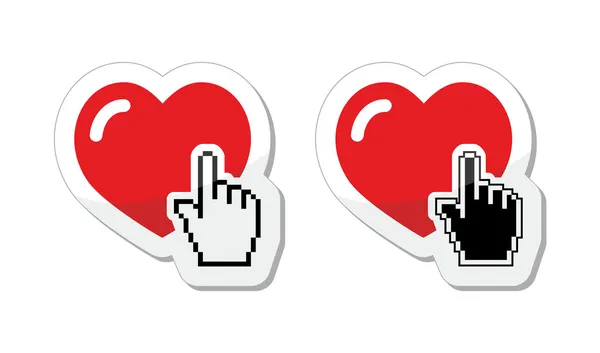 Corazón con etiquetas de mano de cursor - valentines, amor, encontrar pareja concepto en línea — Vector de stock