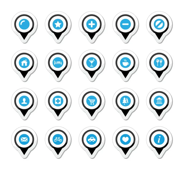 Carte marqueurs de localisation, pointeurs vectoriels icônes ensemble — Image vectorielle