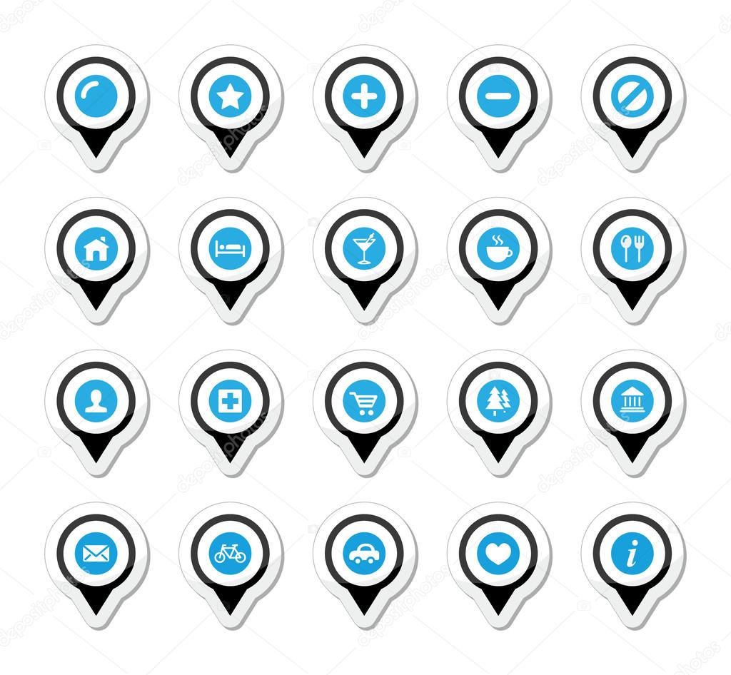 Map location markers, pointers vector icons set