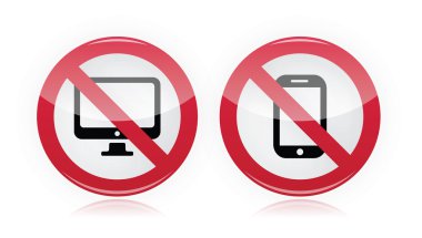 hiçbir bilgisayar, cep veya cep telefonu yasak, kırmızı uyarı işareti-