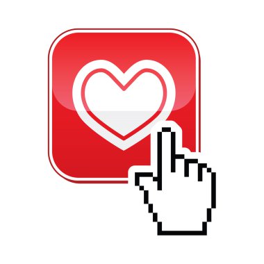 imleç el simgesi - velntines, aşk, online dating kavramı ile kalp düğmesi