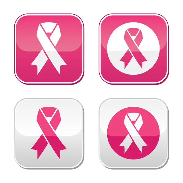 Conjunto vectorial de cintas rosadas símbolos para la conciencia del cáncer de mama — Vector de stock