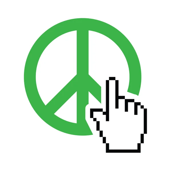 Signe vert paix mondiale avec icône vectorielle main curseur — Image vectorielle