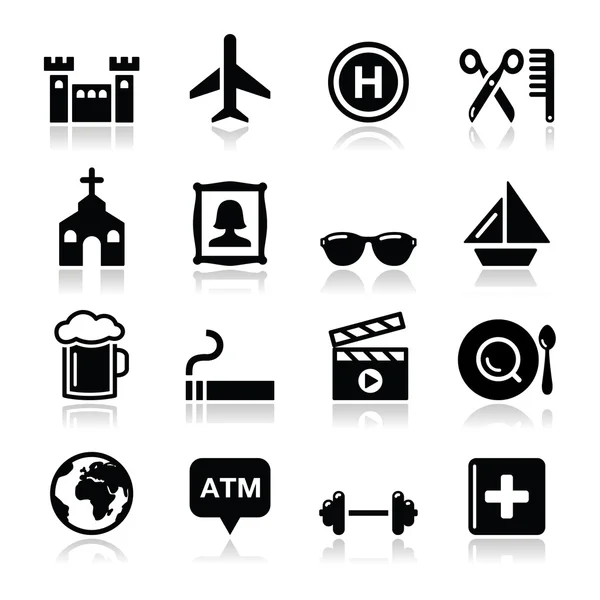 Conjunto de iconos de turismo y transporte de viajes - vector — Vector de stock