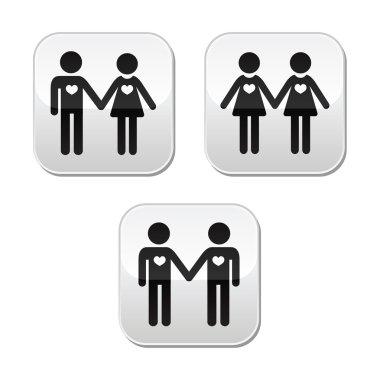 erkek ve kadın, gay ve lezbiyen çiftler düğme set vektör