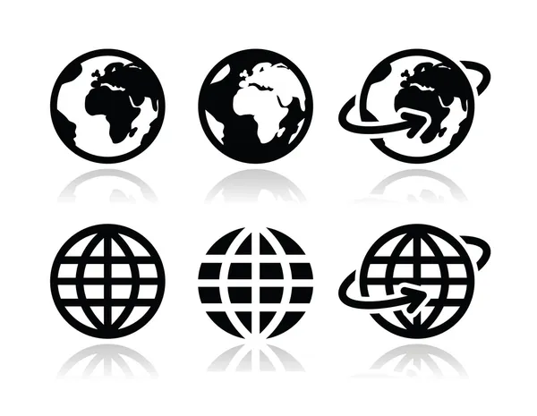 Globe earth vector icons set with reflection — Stock Vector