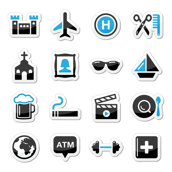 Conjunto de iconos de turismo y transporte de viajes - vector — Vector de stock