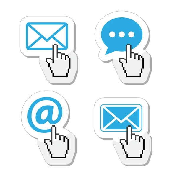 Contact - envelop, email, tekstballon met cursor hand pictogrammen — Stockvector