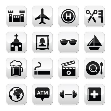 seyahat turizm ve ulaşım vektör düğme kümesi