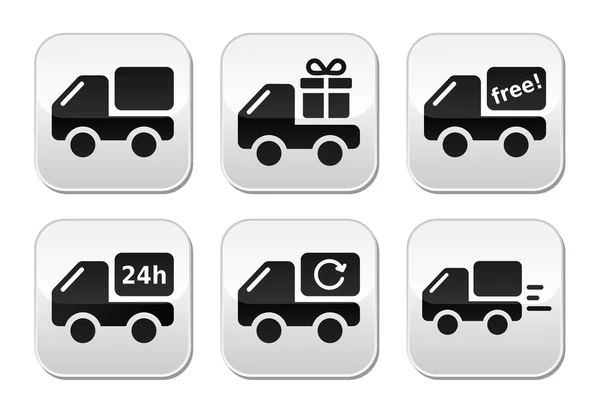 Carro de entrega, conjunto de botões vetoriais de transporte — Vetor de Stock