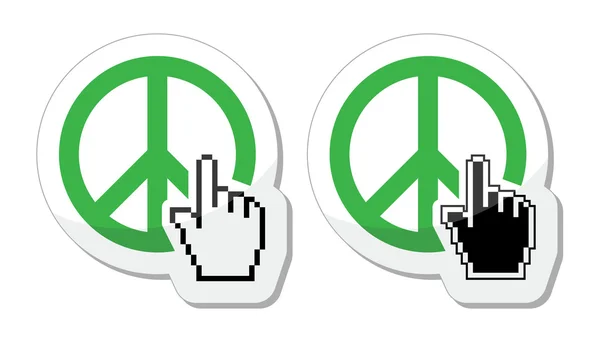 Signo verde de paz mundial con icono de vector de mano cursor — Vector de stock