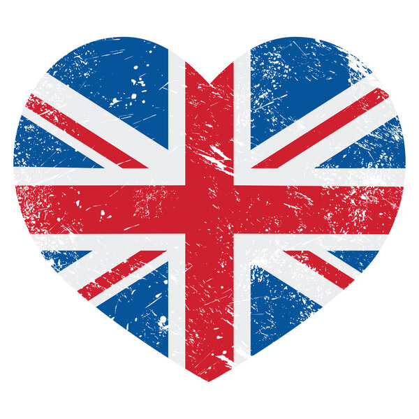 UK Great Britain retro heart flag - vector