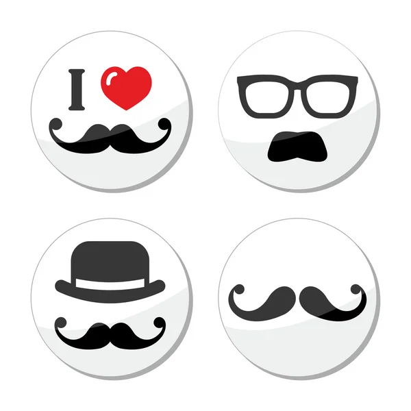 Jag älskar mustasch, mustasch ikoner set — Stock vektor