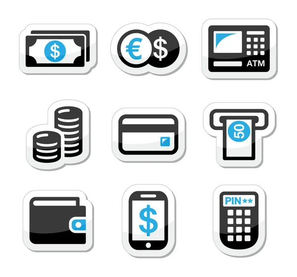 Geld, PIN - cash mashine vector icons set — Stockvector