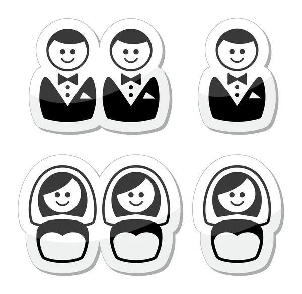 Gay, lesbian marriage icons set — Stock Vector