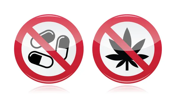 Addiction problem - no drugs, no marijuana warning sign — Stock Vector