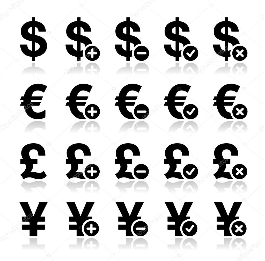 Currency icons set - dollar, euro, yen, pound