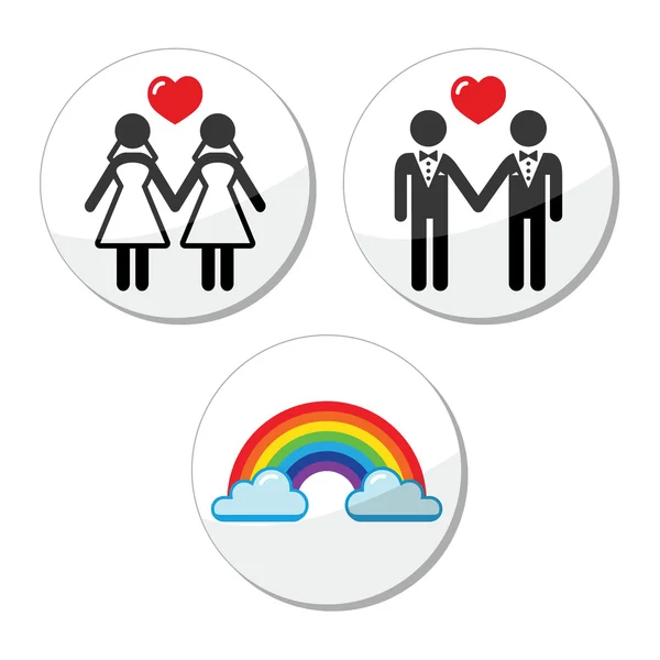 Gay, lesbianas matrimonio, arco iris iconos conjunto — Archivo Imágenes Vectoriales