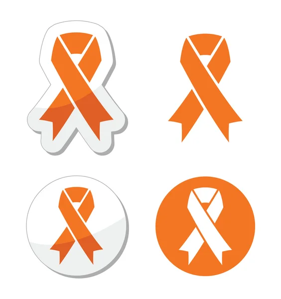 Orange ribbon - leukemia, hunger, humane treatment of animals sign — Stock Vector