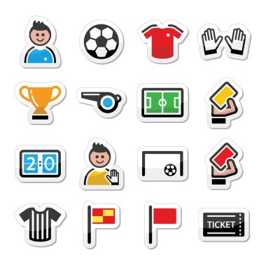 Futbol ve futbol vektör simgeleri ayarlandı