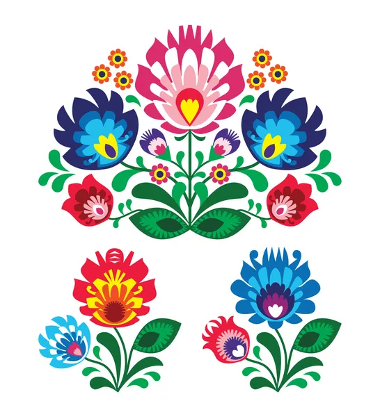 Patrón de bordado folclórico floral polaco — Vector de stock