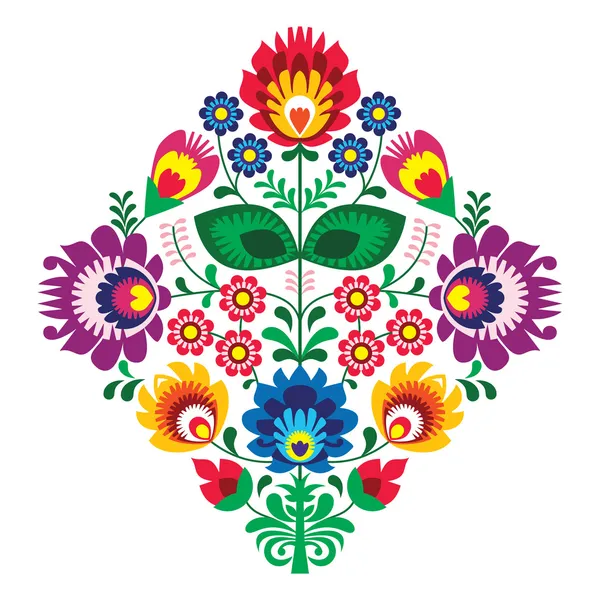 Folk embroidery with flowers - traditional polish pattern — Stock Vector