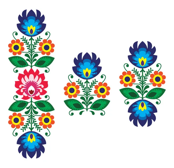꽃-전통 민속 자 수 패턴 폴란드어 — 스톡 벡터