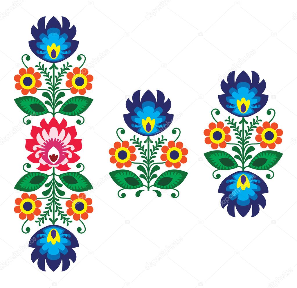 Folk embroidery with flowers - traditional polish pattern