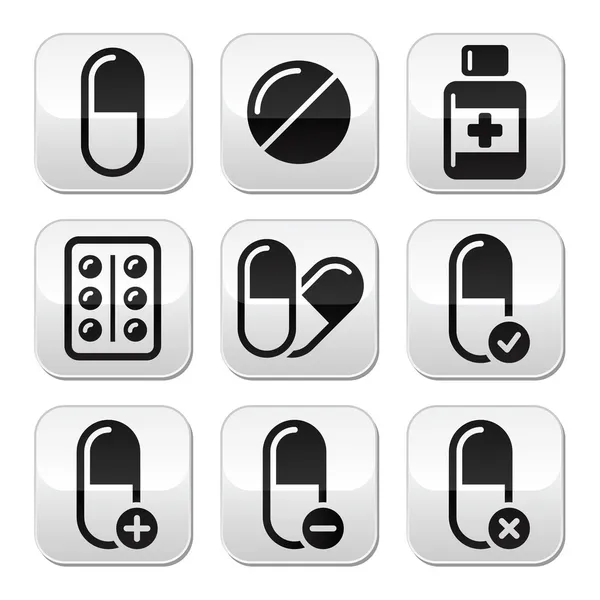 Pillole, farmaci pulsanti vettoriali impostati — Vettoriale Stock