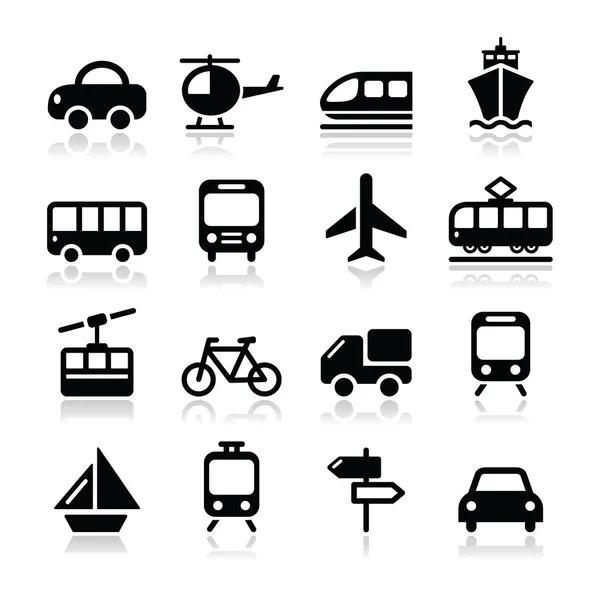 Transporte, iconos vectoriales de viaje conjunto isoalted en blanco — Archivo Imágenes Vectoriales