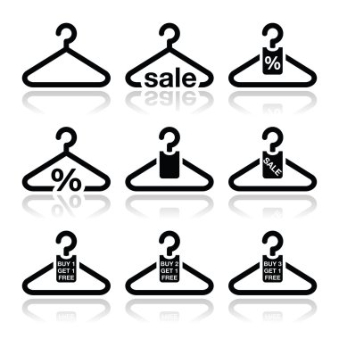 Hanger, sale, buy 1 get 1 free icons set clipart