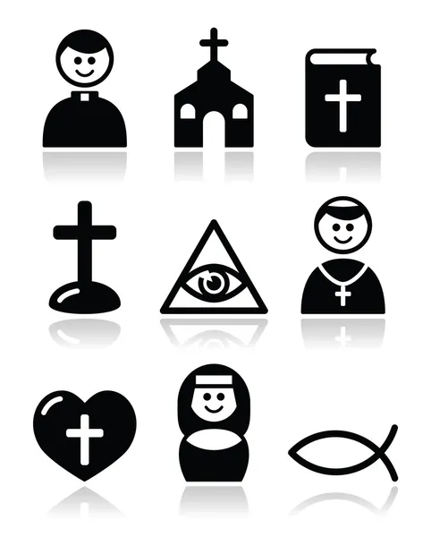 Religión, iglesia católica vector iconos conjunto — Vector de stock