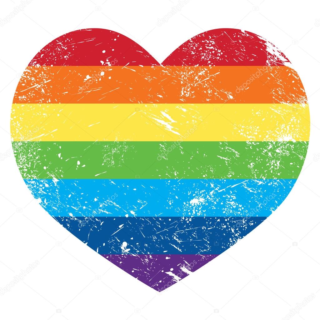 Gay rights rainbow retro heart flag