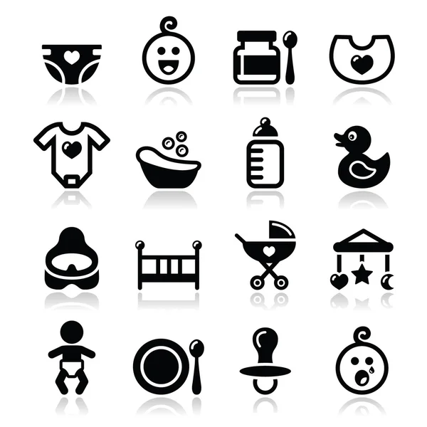 Baby, childhood vector icons set isolated on white — стоковый вектор