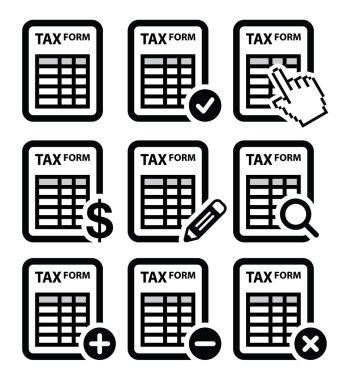 vergi formu, vergilendirme, finans vector Icons set