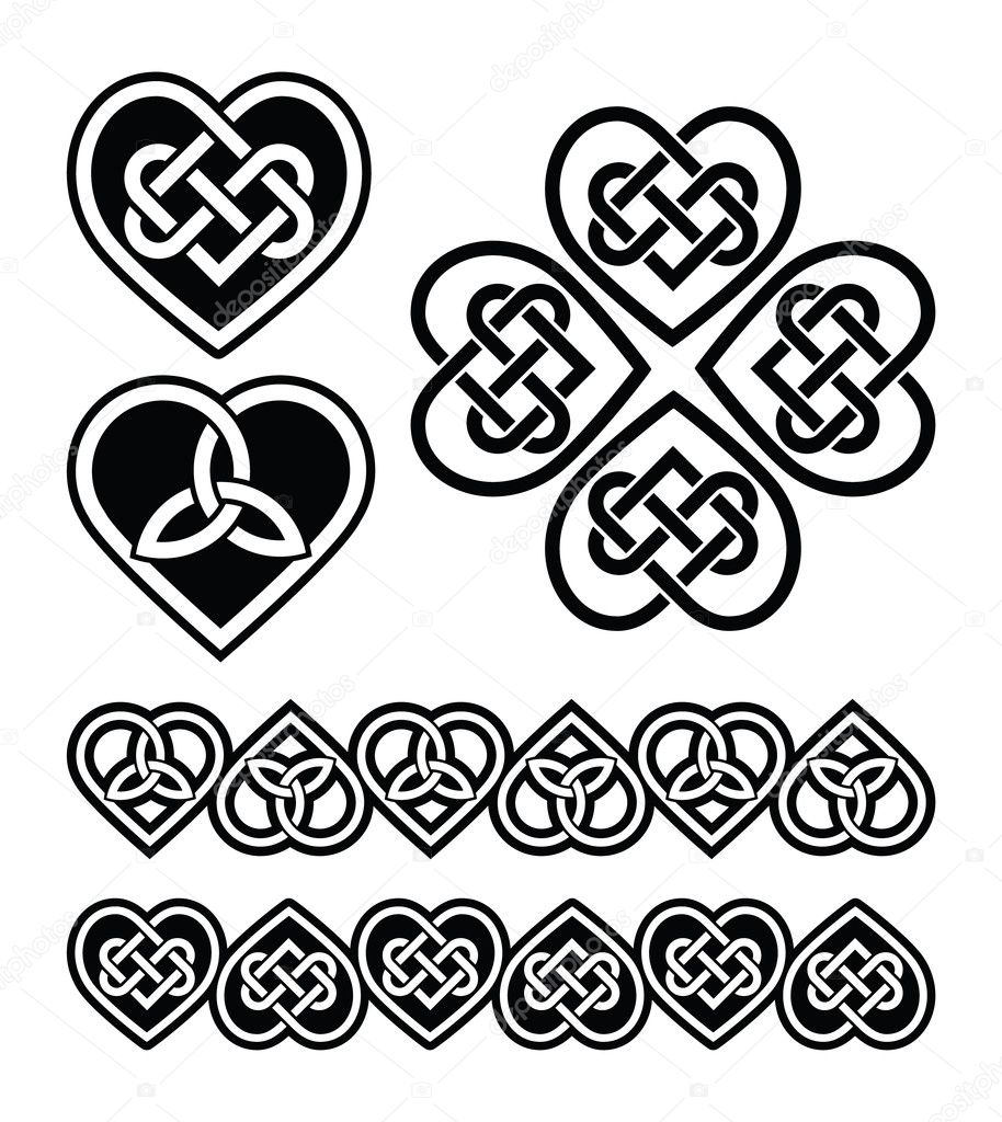 Celtic heart knot - vector symbols set