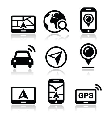 GPS, navigasyon seyahat vector Icons set