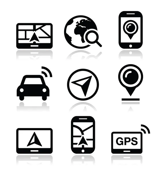 GPS, conjunto de iconos de vector de viaje de navegación — Archivo Imágenes Vectoriales