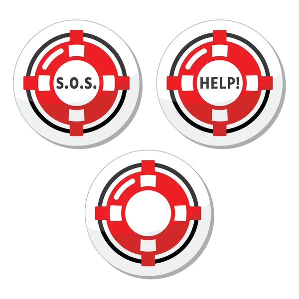 Life belt, help, s.o.s. vector icons set — Stock Vector