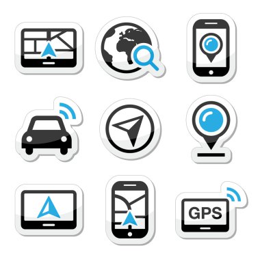 GPS, navigasyon seyahat vector Icons set