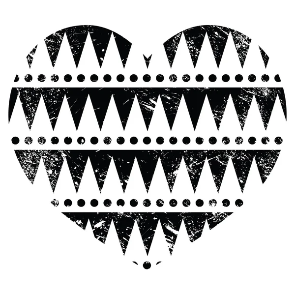 Corazón de patrón tribal azteca - estilo retro, grunge — Vector de stock