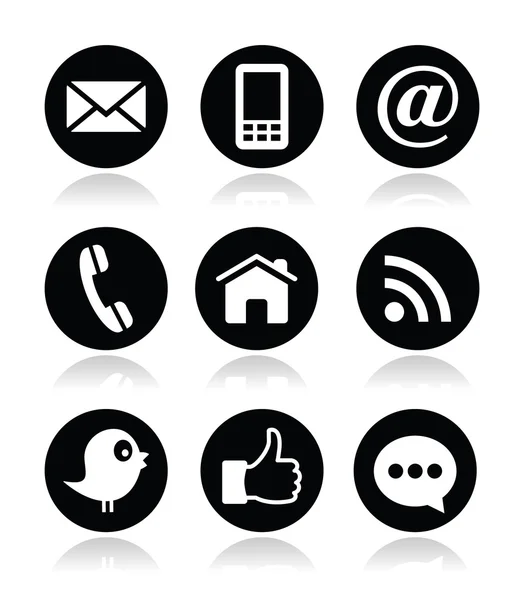 Contact, web, blog and social media round icons - twitter, facebook, rss — Stock Vector