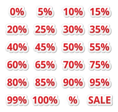 Retail sale percents vector red icons set clipart