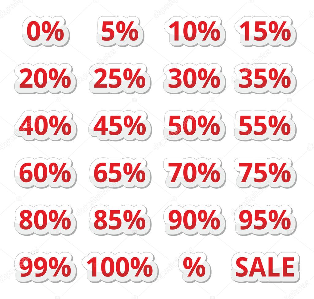 Retail sale percents vector red icons set