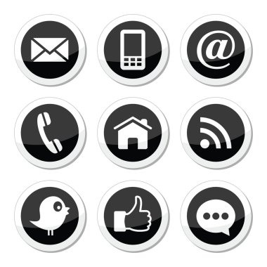 Contact, web, blog and social media round icons - twitter, facebook, rss clipart