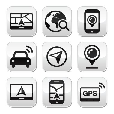 GPS, navigasyon seyahat vektör kümesi düğmeleri.