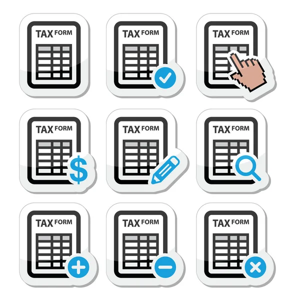 Daňové formuláře, daní, financí vektorové ikony set — Stockový vektor