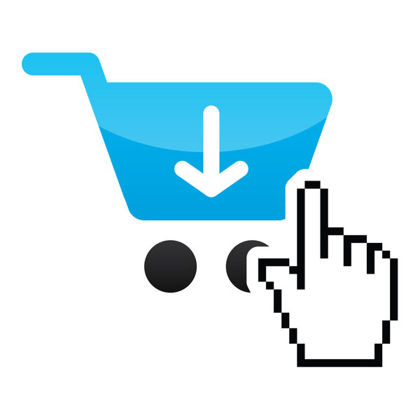 Shopping car glossy icon with cursor hand icon